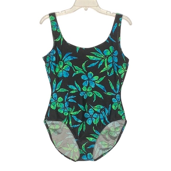 Catalina Other - Catalina Black Dark Moody Floral Tropical Ribbed Swimsuit Size 1X